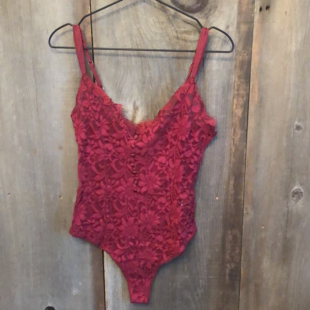 Free People Intimately Bedroom Date Lace Bodysuit Red Medium